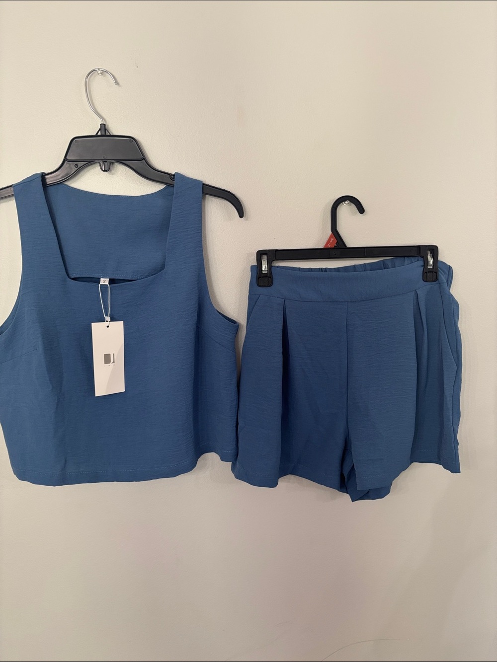 Women's High Waist Blue Tailored Shorts set - Stylish Summer Essential